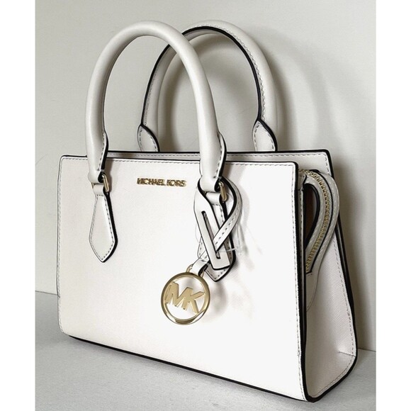 New Michael Kors Sheila Small Satchel Vegan Leather Light Cream - Picture 2 of 6